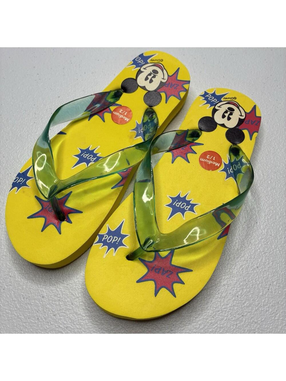 Vintage Y2K Disney Mickey Mouse Flip Flops Kids Medium 1/2 Comic Sandals